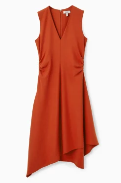 Fashion COS ASYMETRYCZNA SUKIENKA MIDI ZEBRANA W TALII