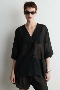 Fashion COS BAWEŁNIANA KOSZULA PLAŻOWA Z WIĄZANIAMI