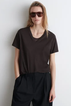 Discount COS BAWEŁNIANY T-SHIRT Z DEKOLTEM W KSZTAŁCIE LITERY V