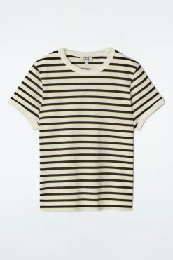 New COS BAWEŁNIANY T-SHIRT Z LAMÓWKAMI