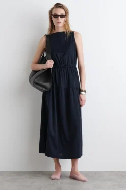 New COS BOATNECK GATHERED MIDI DRESS