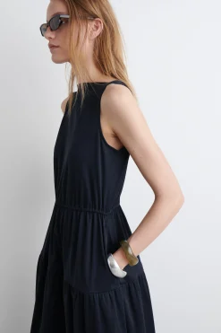 New COS BOATNECK GATHERED MIDI DRESS
