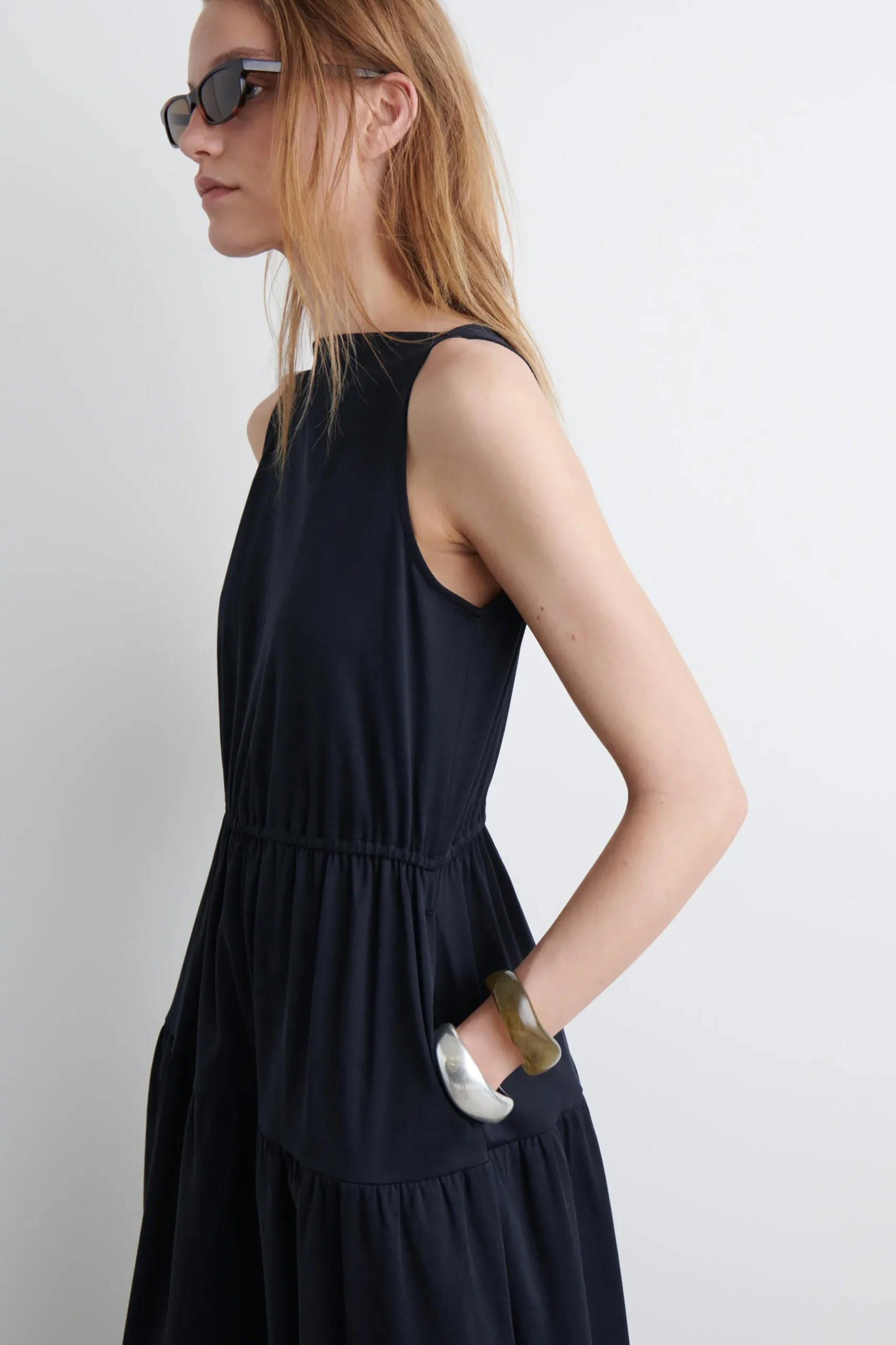 New COS BOATNECK GATHERED MIDI DRESS