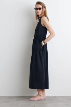New COS BOATNECK GATHERED MIDI DRESS