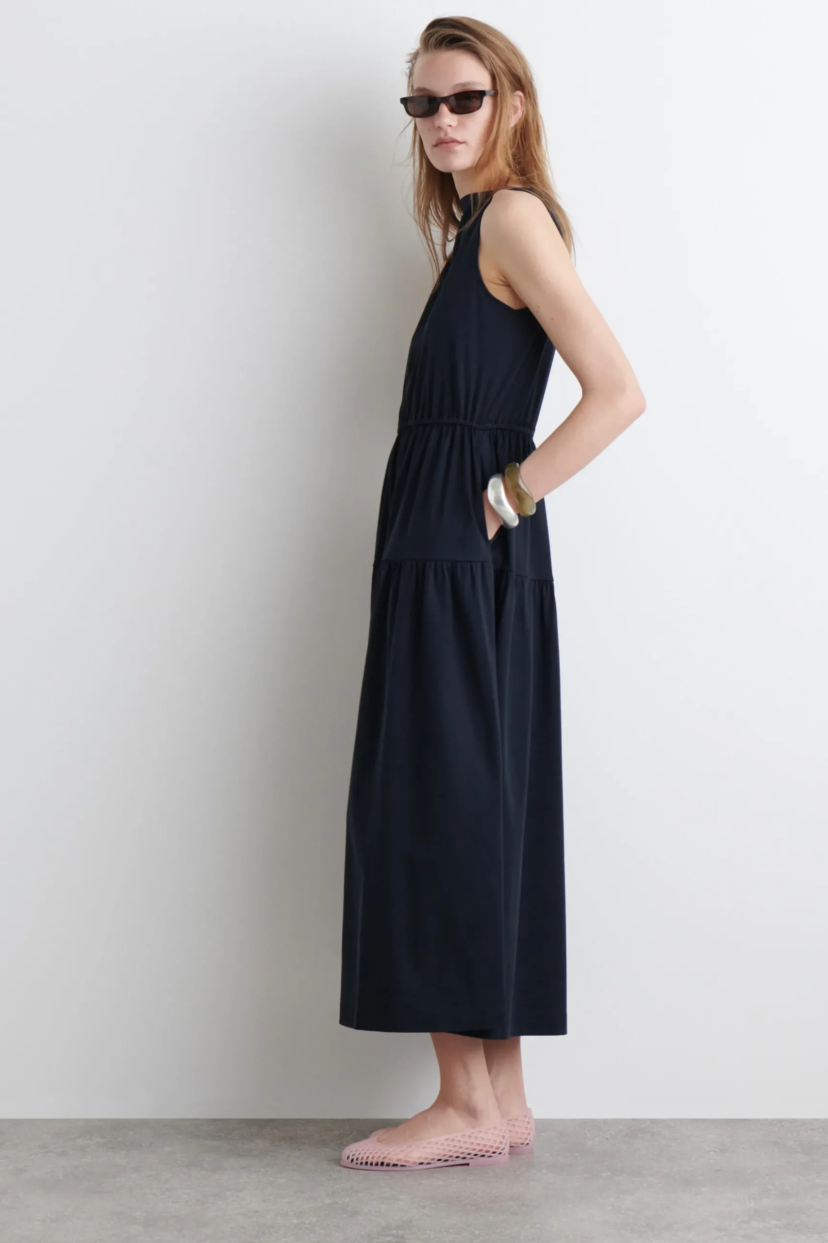 New COS BOATNECK GATHERED MIDI DRESS