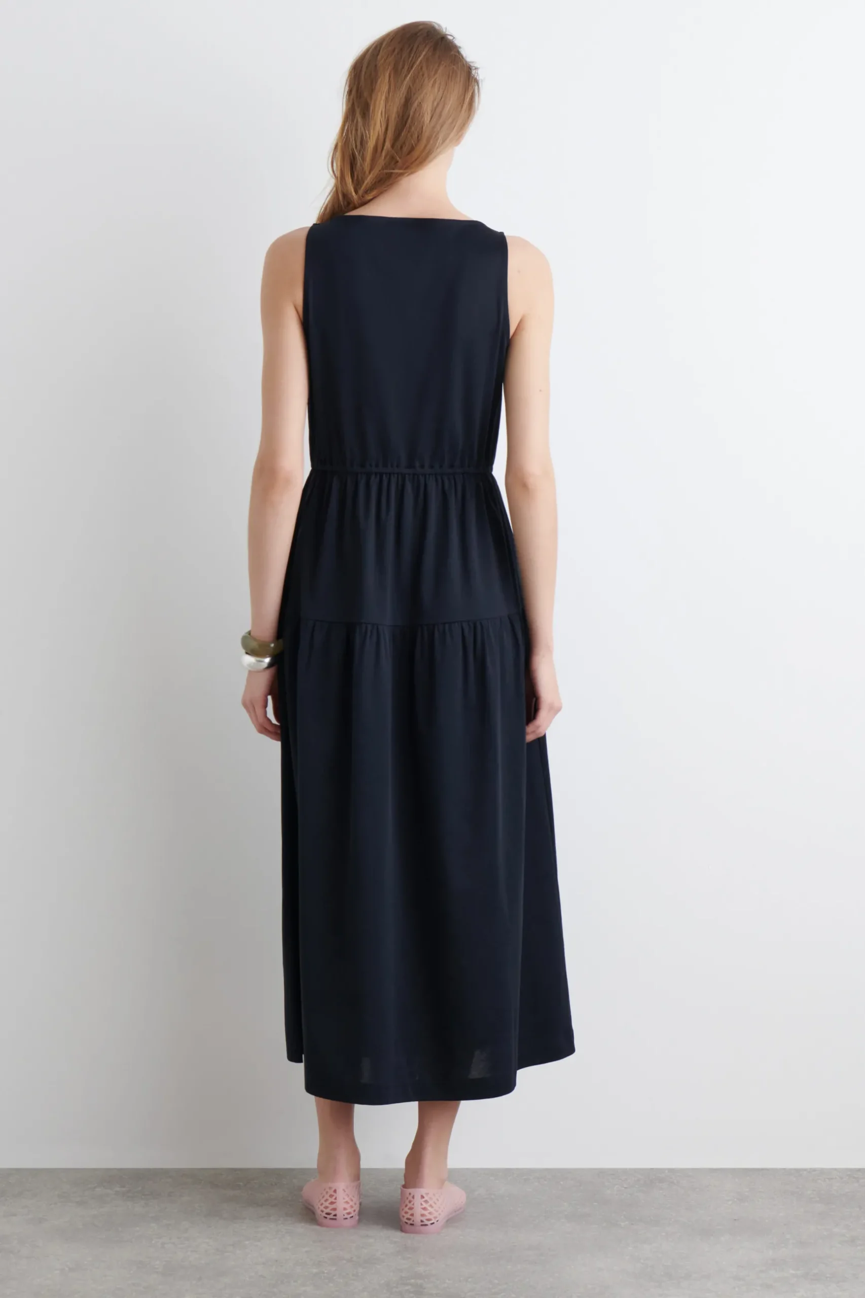 New COS BOATNECK GATHERED MIDI DRESS