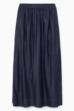 Outlet COS DENIMOWA SUKIENKA MAXI Z ZEBRANYM MATERIAŁEM