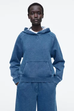 Fashion COS DŻERSEJOWA BLUZA Z KAPTUREM W JEANSOWYM KOLORZE