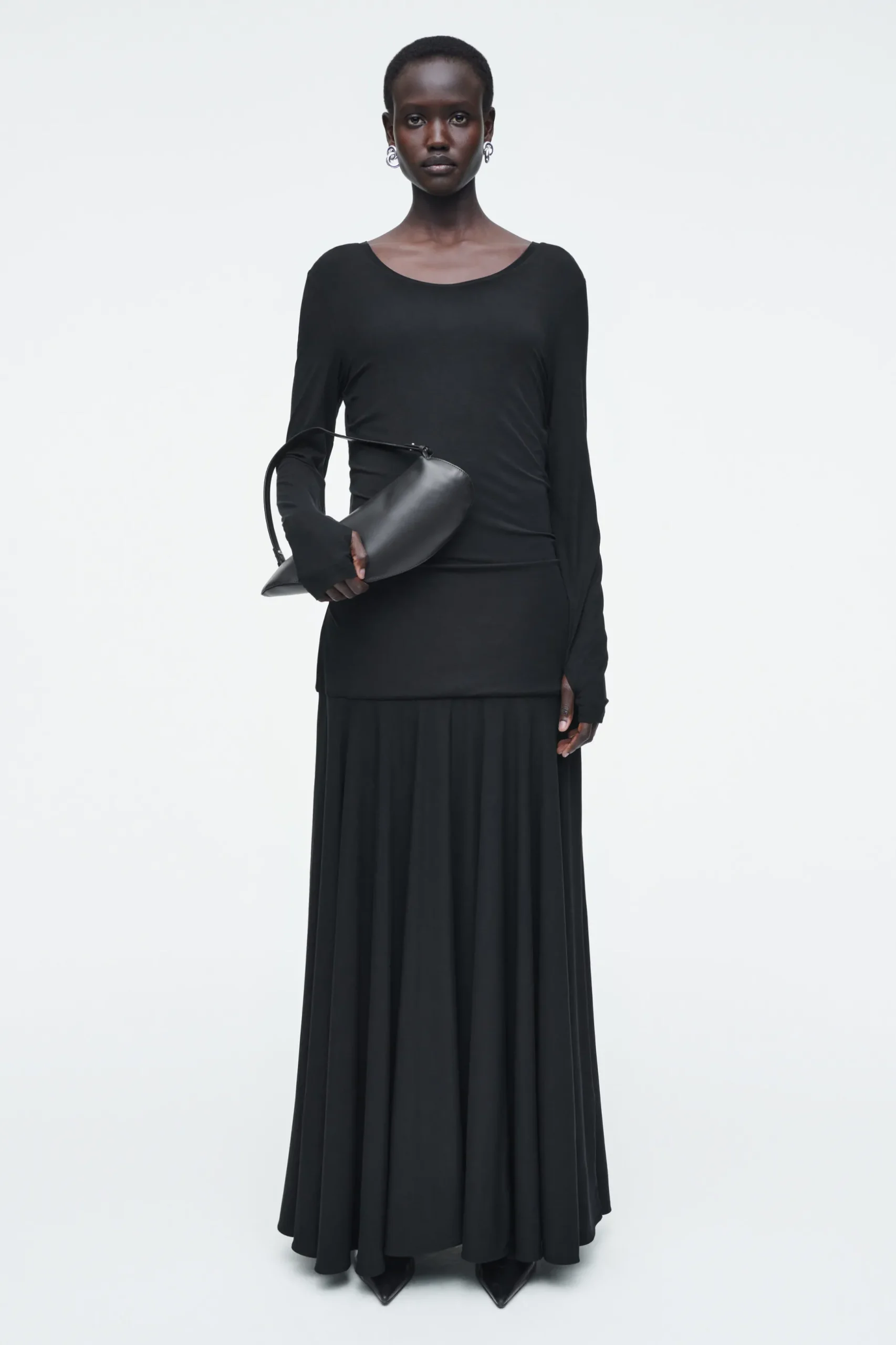Fashion COS DŻERSEJOWA SUKIENKA MAXI Z OBNIŻONĄ TALIĄ