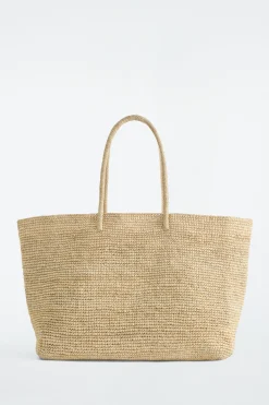 Discount COS DUŻA TOREBKA TYPU TOTE Z RAFII Beżowy