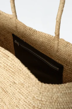 Discount COS DUŻA TOREBKA TYPU TOTE Z RAFII Beżowy