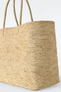 Discount COS DUŻA TOREBKA TYPU TOTE Z RAFII Beżowy