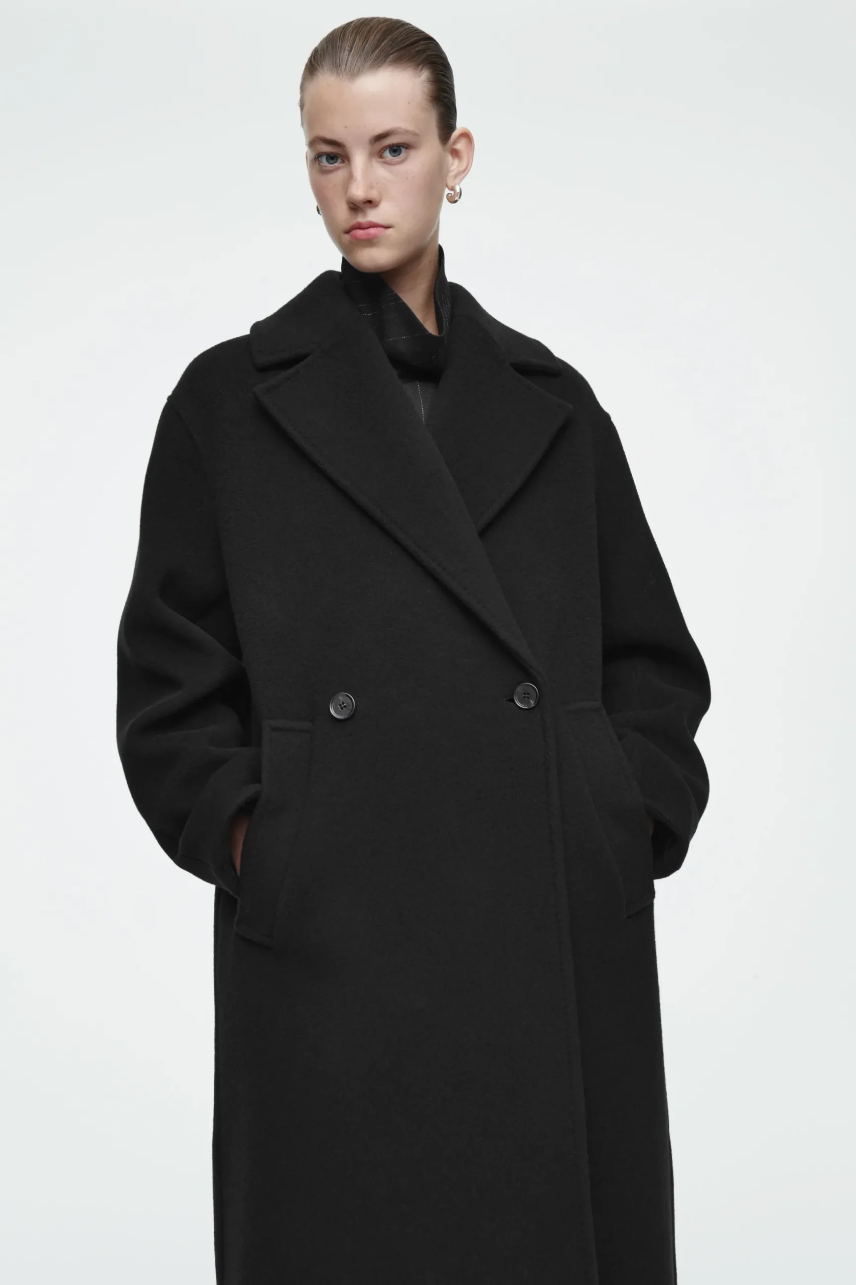 New COS DWURZĘDOWY WEŁNIANY PŁASZCZ OVERSIZE