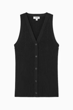 Fashion COS DZIANINOWA PRĄŻKOWANA KAMIZELKA Z DEKOLTEM W SEREK