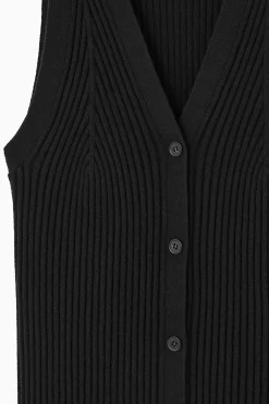 Fashion COS DZIANINOWA PRĄŻKOWANA KAMIZELKA Z DEKOLTEM W SEREK