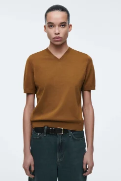 Discount COS DZIANINOWY T-SHIRT Z DEKOLTEM W KSZTAŁCIE LITERY V