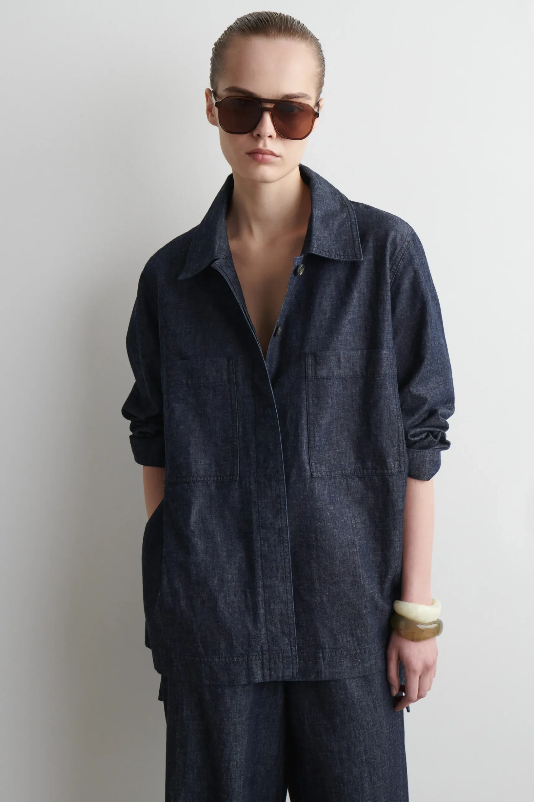 Fashion COS JEANSOWA KOSZULA WIERZCHNIA Z WIĄZANIAMI