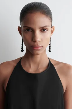 Fashion COS KOLCZYKI Z KAMIENI GRANATU Ciemnobrązowy