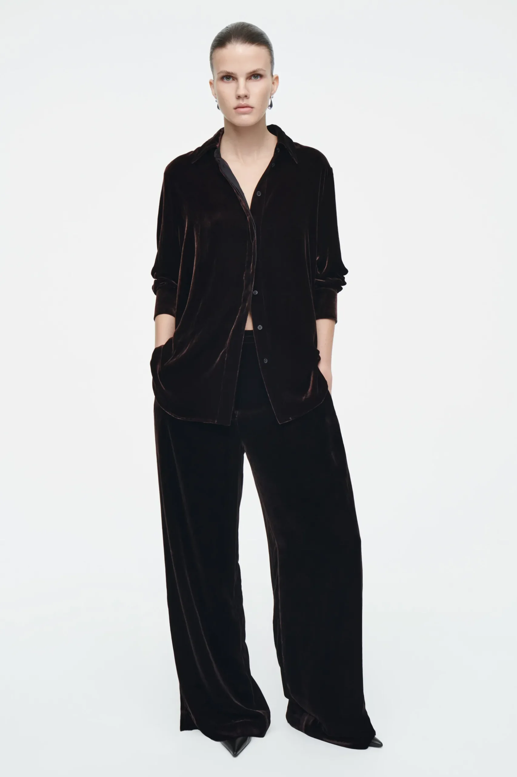 Online COS KOSZULA Z AKSAMITU Z JEDWABIEM – RELAXED FIT
