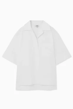Fashion COS KOSZULA Z OTWARTYMI KLAPAMI Z KRÓTKIM RĘKAWEM