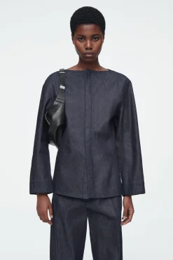 Fashion COS KOSZULA Z SUROWEGO DENIMU Z PROSTYM DEKOLTEM