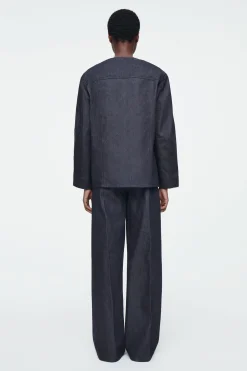 Fashion COS KOSZULA Z SUROWEGO DENIMU Z PROSTYM DEKOLTEM