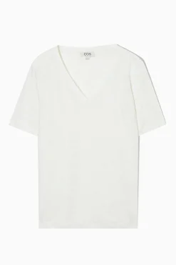 Outlet COS LNIANY T-SHIRT Z DEKOLTEM W SEREK – REGULAR FIT
