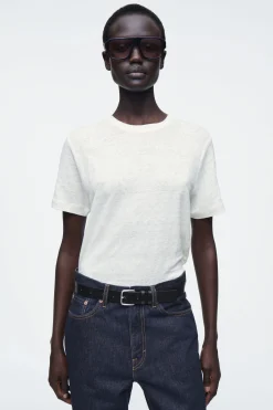 Fashion COS LNIANY T-SHIRT Z OKRĄGŁYM DEKOLTEM