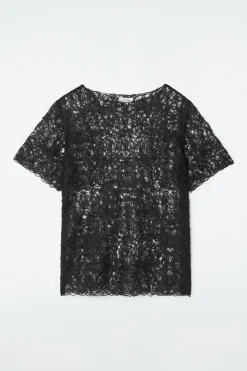 Fashion COS MOHEROWY T-SHIRT Z PRZEŚWITUJĄCYM HAFTEM