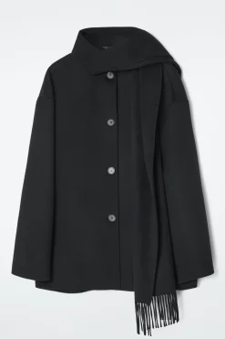 Outlet COS OVERSIZE'OWA KURTKA Z SZALEM Z MIESZANKI Z WEŁNĄ