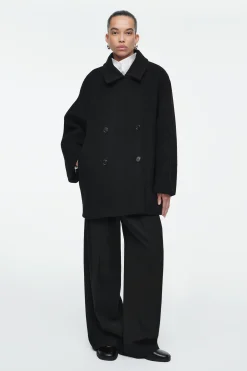 Fashion COS OVERSIZE'OWA WEŁNIANA DWURZĘDOWA KURTKA MARYNARSKA