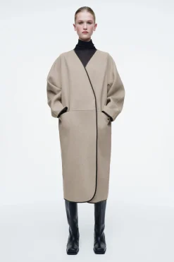 Fashion COS PŁASZCZ Z SZALEM I SKÓRZANYMI WYKOŃCZENIAMI