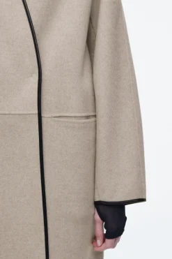 Fashion COS PŁASZCZ Z SZALEM I SKÓRZANYMI WYKOŃCZENIAMI