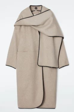 Fashion COS PŁASZCZ Z SZALEM I SKÓRZANYMI WYKOŃCZENIAMI