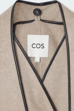 Fashion COS PŁASZCZ Z SZALEM I SKÓRZANYMI WYKOŃCZENIAMI