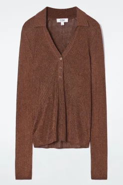Fashion COS PRĄŻKOWANA KOSZULKA POLO Z POŁYSKUJĄCEJ DZIANINY