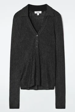 Sale COS PRĄŻKOWANA KOSZULKA POLO Z POŁYSKUJĄCEJ DZIANINY