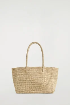 Clearance COS RĘCZNIE TKANA TOREBKA TYPU TOTE Z RAFII Beżowy