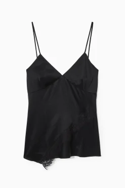New COS SATYNOWY TOP NA RAMIĄCZKACH Z ASYMETRYCZNĄ KORONKĄ