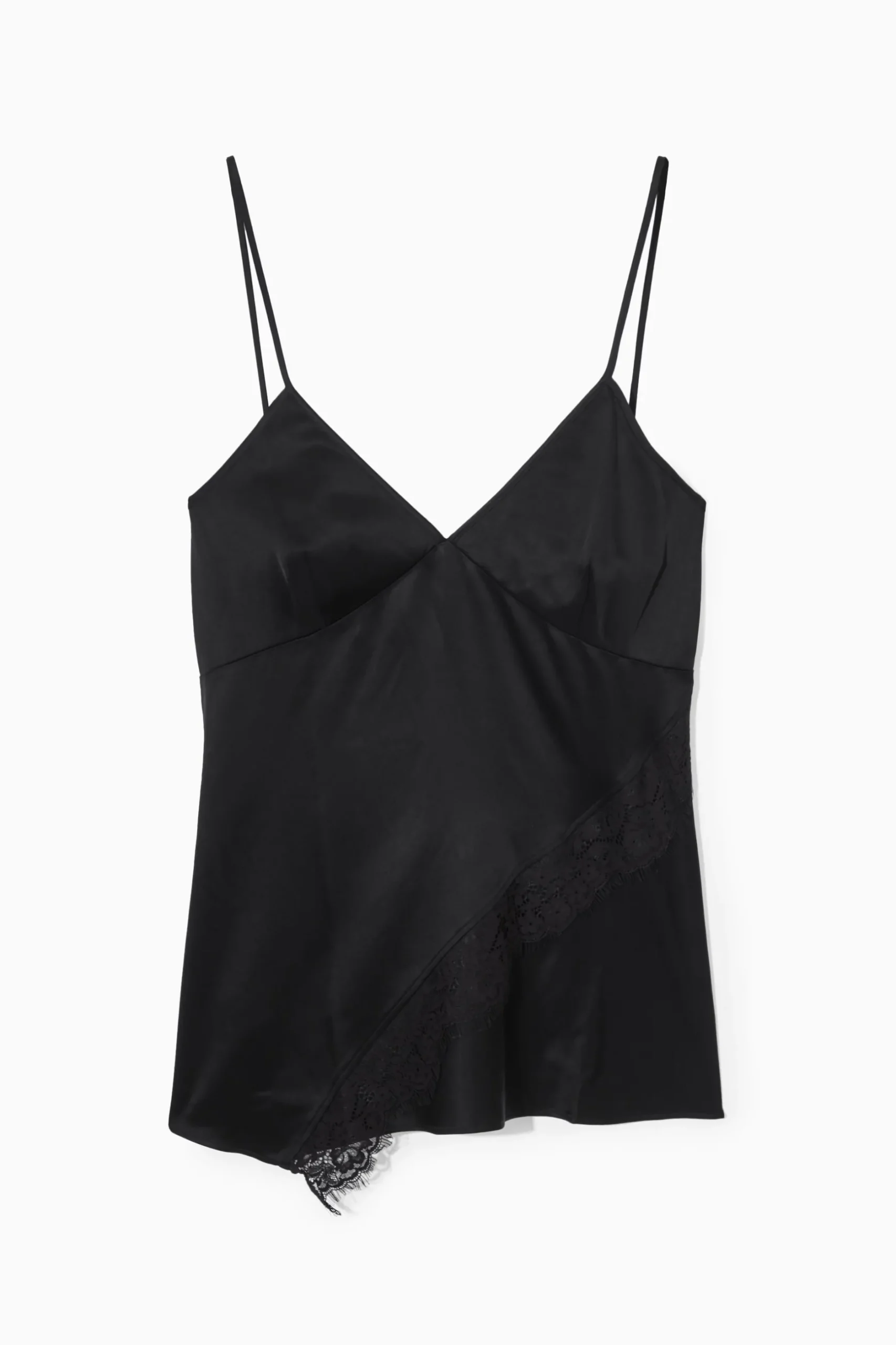 New COS SATYNOWY TOP NA RAMIĄCZKACH Z ASYMETRYCZNĄ KORONKĄ