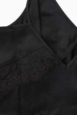 New COS SATYNOWY TOP NA RAMIĄCZKACH Z ASYMETRYCZNĄ KORONKĄ
