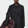 New COS SKÓRZANA TORBA STUDIO TYPU BOWLING BAG Burgundowy