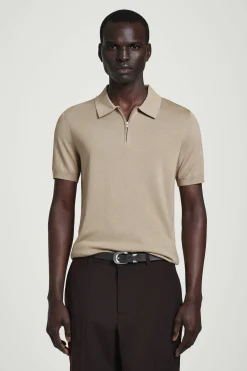 Discount COS SLIM KNITTED SILK ZIPUP POLO SHIRT | Szarobrązowy