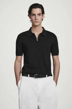 Hot COS SLIM KNITTED SILK ZIPUP POLO SHIRT | Czarny