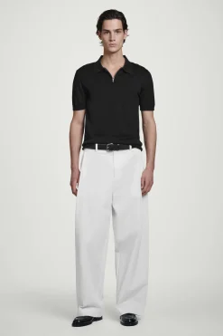 Hot COS SLIM KNITTED SILK ZIPUP POLO SHIRT | Czarny