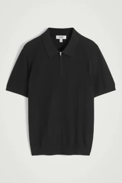 Hot COS SLIM KNITTED SILK ZIPUP POLO SHIRT | Czarny