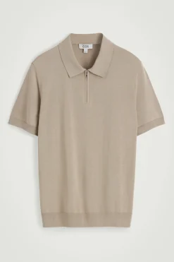 Discount COS SLIM KNITTED SILK ZIPUP POLO SHIRT | Szarobrązowy