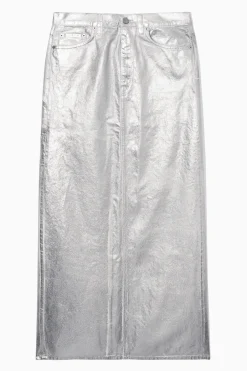 Fashion COS SPÓDNICA MAXI Z POWLEKANEGO DENIMU