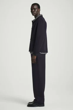 Discount COS SPODNIE Z DWUSTRONNEJ MIESZANKI – RELAXED FIT Granatowy