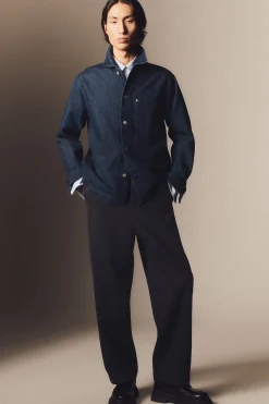 Discount COS SPODNIE Z DWUSTRONNEJ MIESZANKI – RELAXED FIT Granatowy